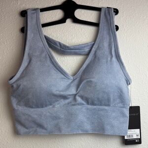 NWT 90 Degree By Reflex comfortable wide band Light Blue Gray padded Sports Bra